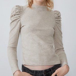 Zara pearl puff sleeve sweater
